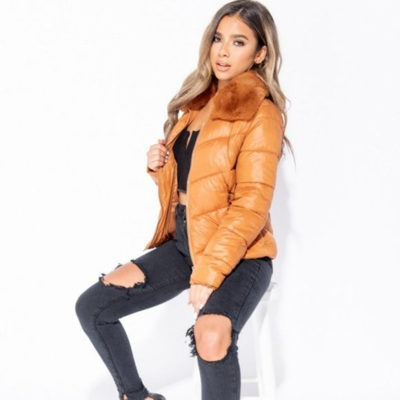 Long Sleeve Faux Fur Collar Padded Puffer Jacket - Picture 4 of 9